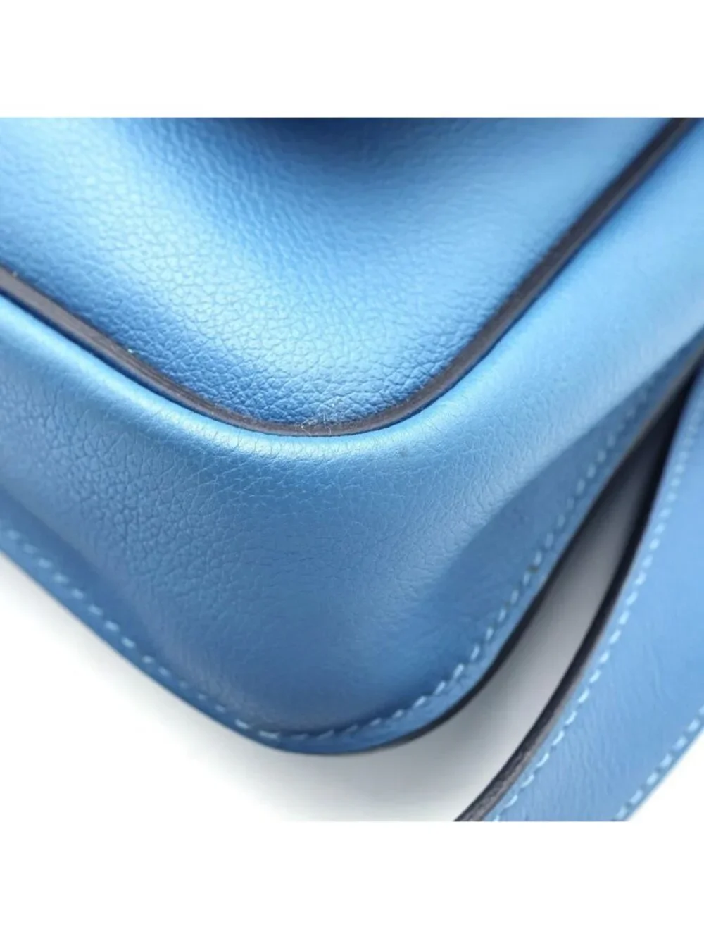 Hermes Steve Bright Blue Jean Shoulder Bag Leather Chevre Silver